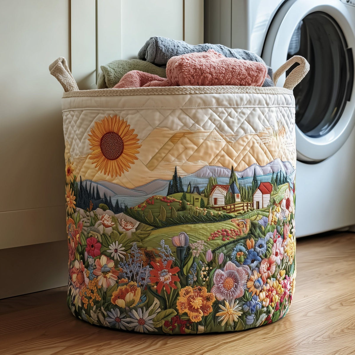 Flower Field Quilted Laundry Hamper printed laundry hamper