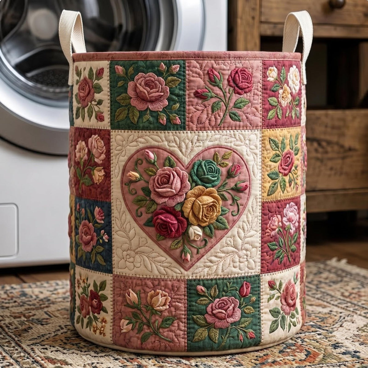 Flower Patchwork Quilted Laundry Hamper printed laundry hamper