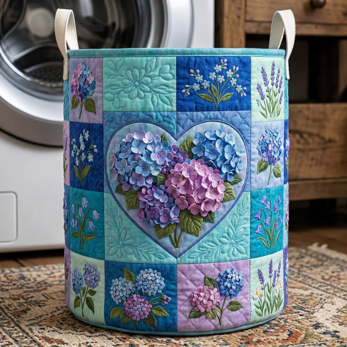 Flower Patchwork Quilted Laundry Hamper printed laundry hamper