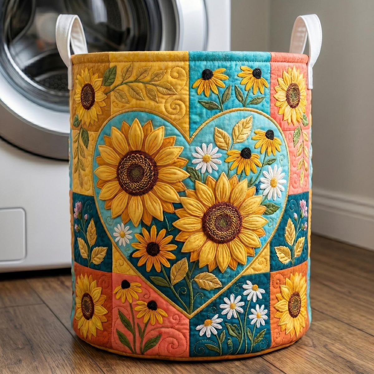 Flower Patchwork Quilted Laundry Hamper printed laundry hamper