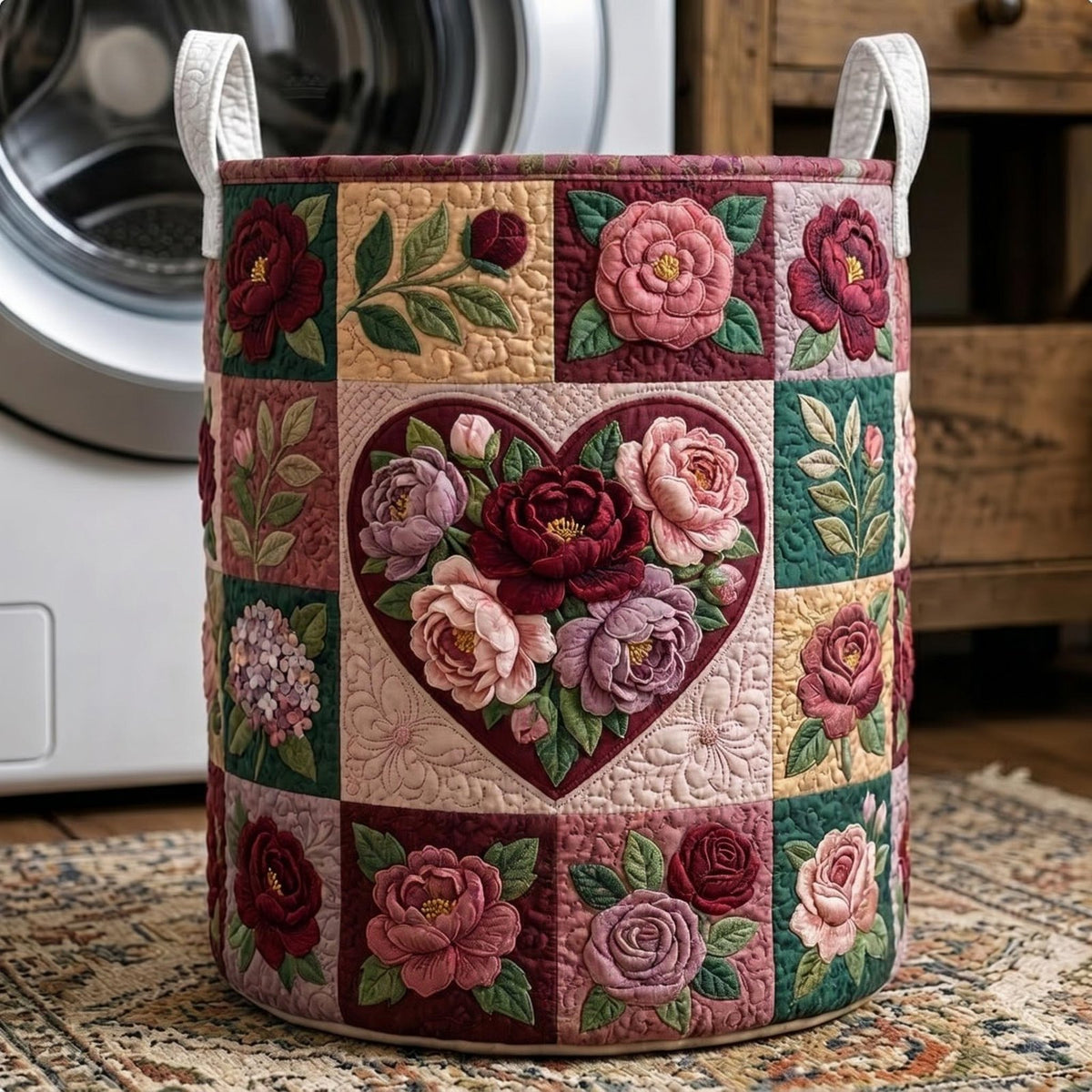 Flower Patchwork Quilted Laundry Hamper printed laundry hamper