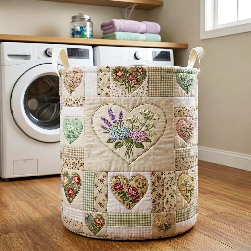 Flower Patchwork Quilted Laundry Hamper printed laundry hamper