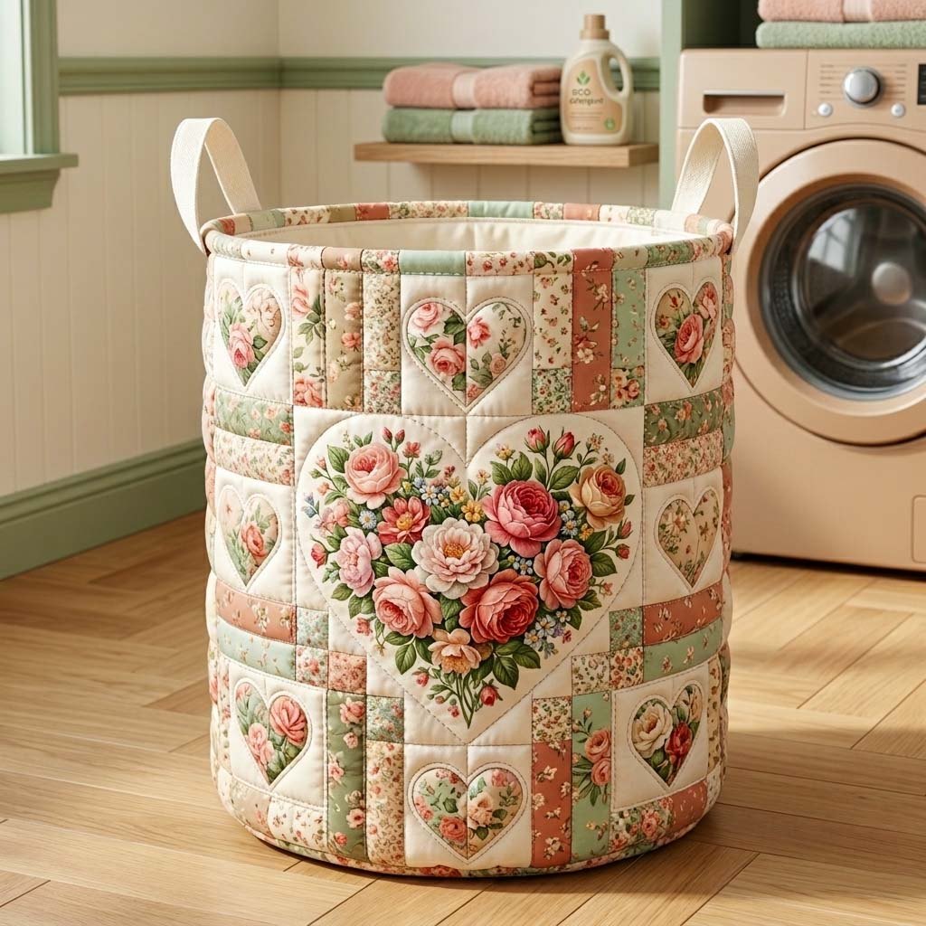 Flower Patchwork Quilted Laundry Hamper printed laundry hamper