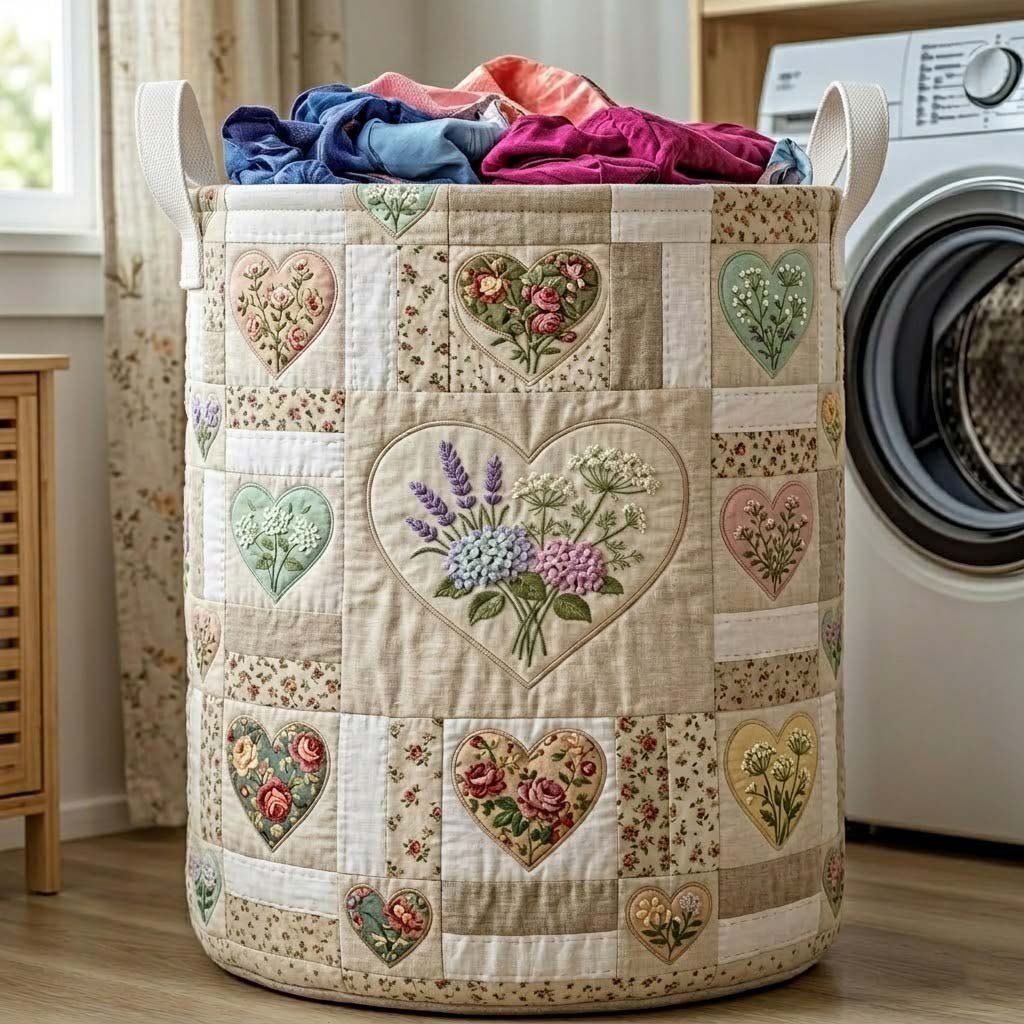 Flower Patchwork Quilted Laundry Hamper printed laundry hamper