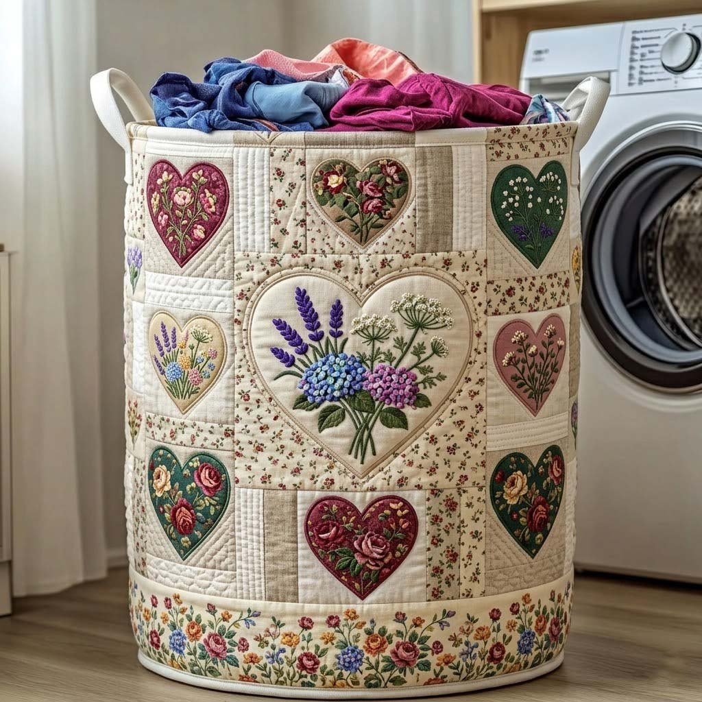 Flower Patchwork Quilted Laundry Hamper printed laundry hamper