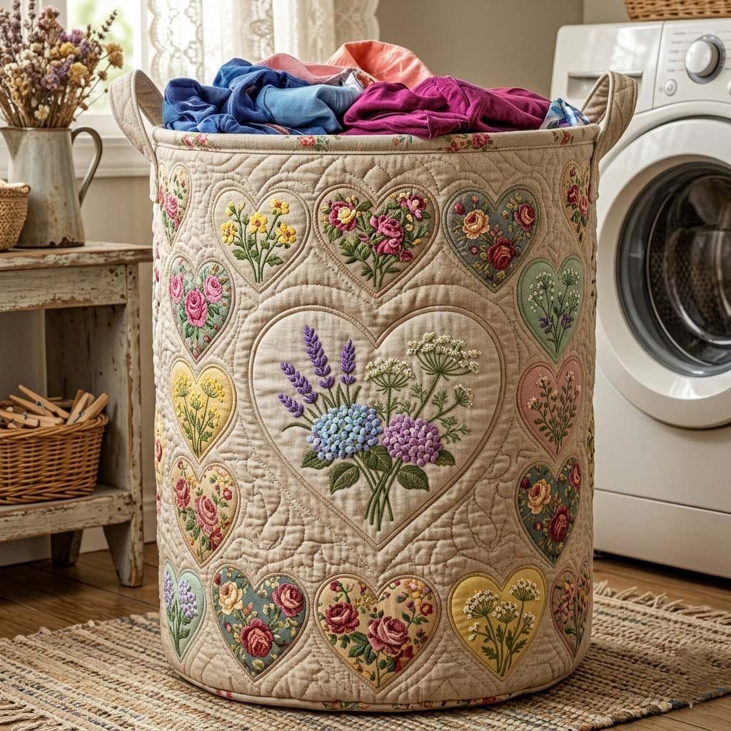 Flower Patchwork Quilted Laundry Hamper printed laundry hamper