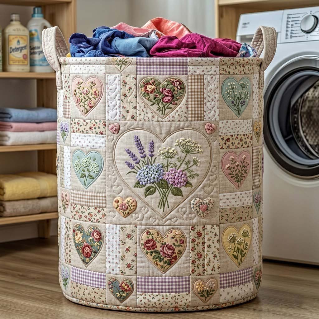 Flower Patchwork Quilted Laundry Hamper printed laundry hamper