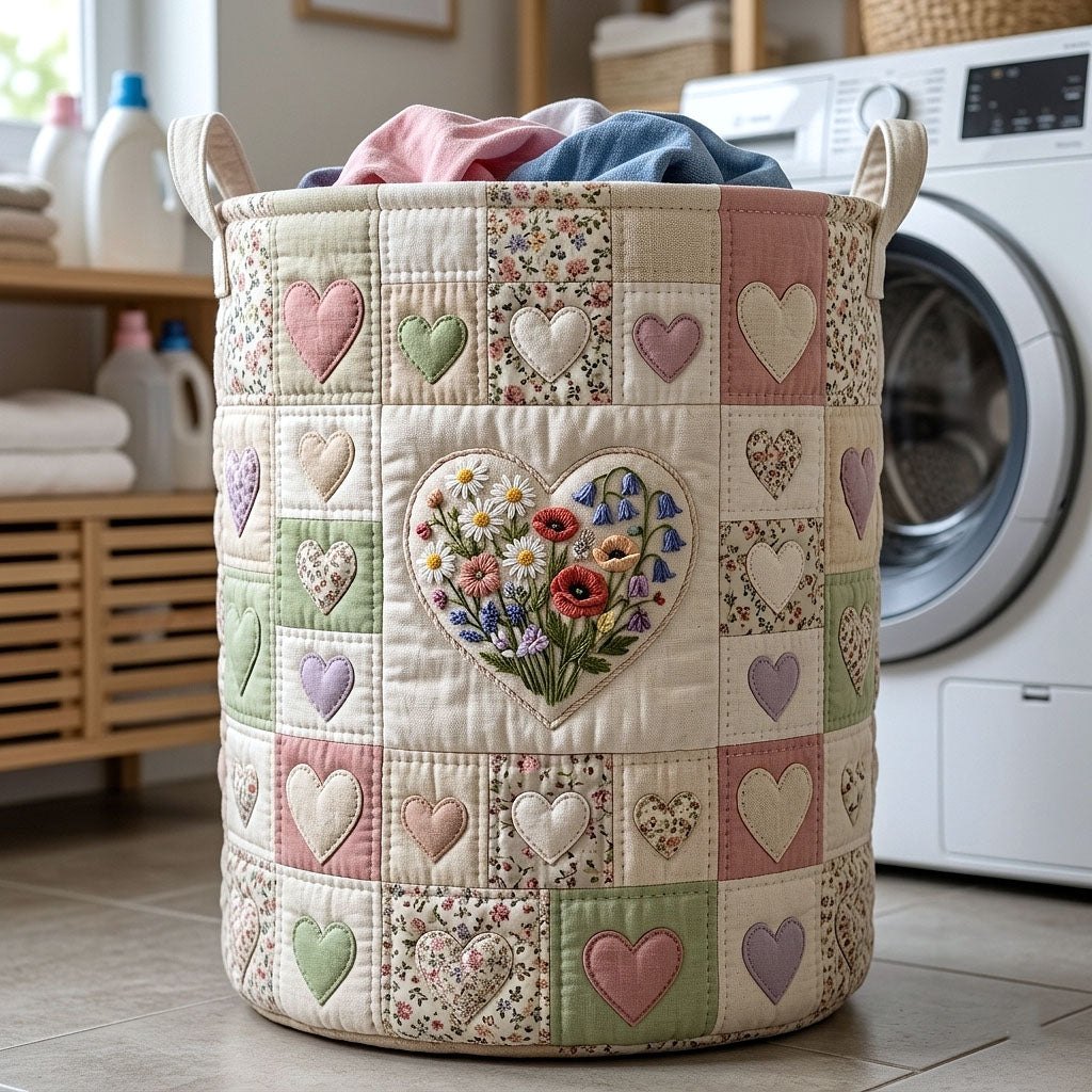 Flower Patchwork Quilted Laundry Hamper printed laundry hamper