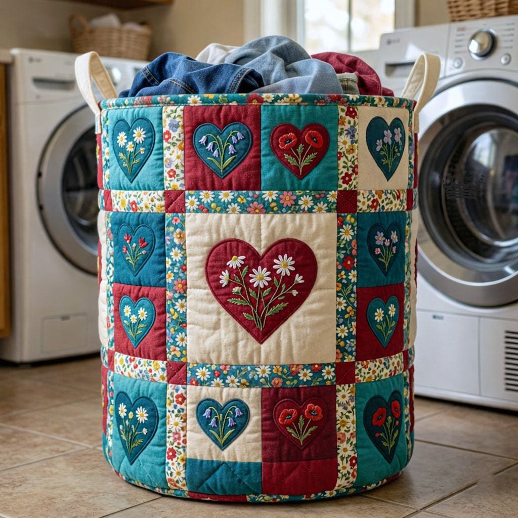 Flower Patchwork Quilted Laundry Hamper printed laundry hamper
