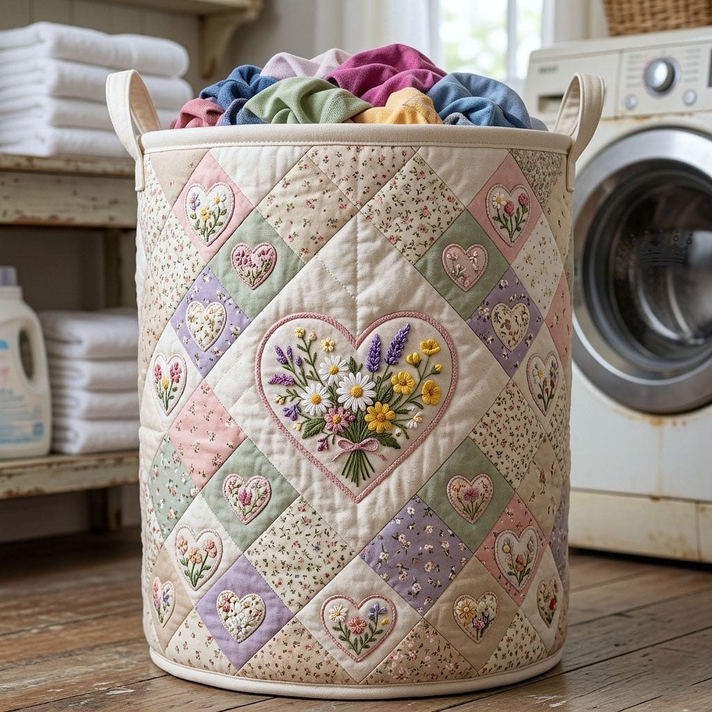 Flower Patchwork Quilted Laundry Hamper printed laundry hamper