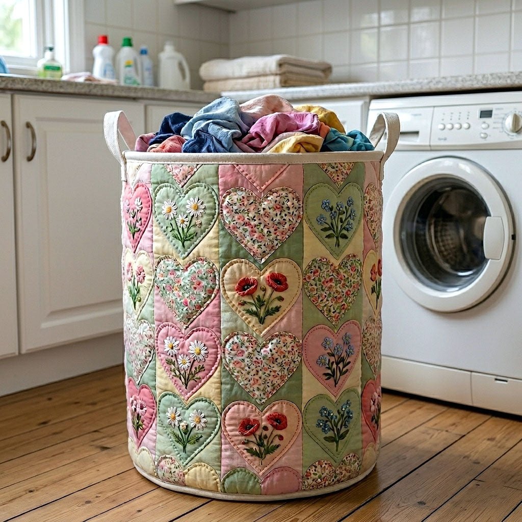 Flower Patchwork Quilted Laundry Hamper printed laundry hamper
