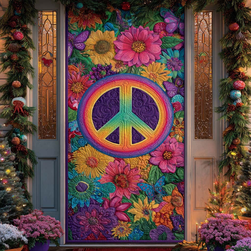 Flower Power Peace Quilted Door Curtain printed door curtain