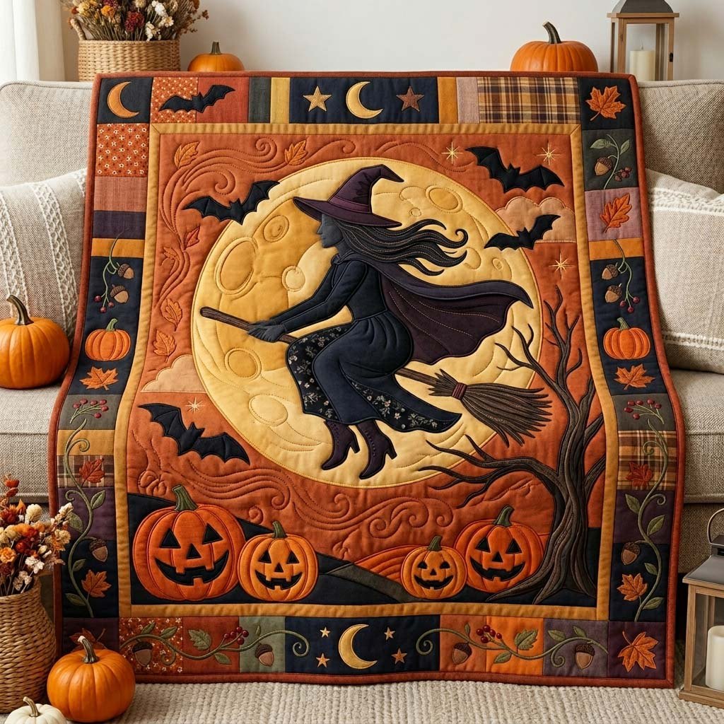 Flying Witch Moon Quilted Blanket printed blanket