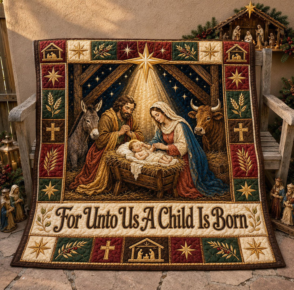 For Unto Us A Child Is Born Quilted Blanket printed quilt blanket