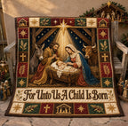 For Unto Us A Child Is Born Quilted Blanket printed quilt blanket