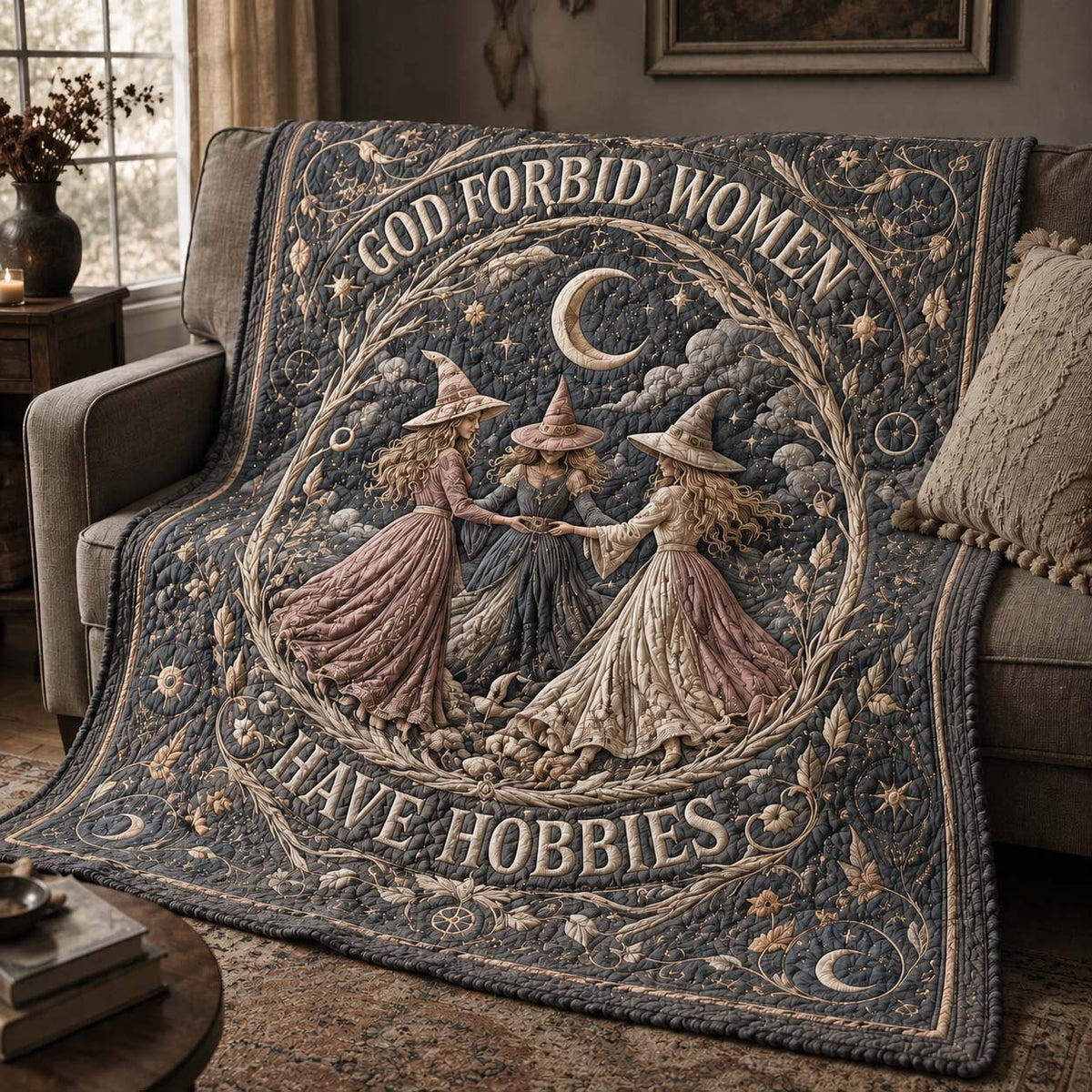 Forbidden Witch Moon Quilted Blanket printed blanket