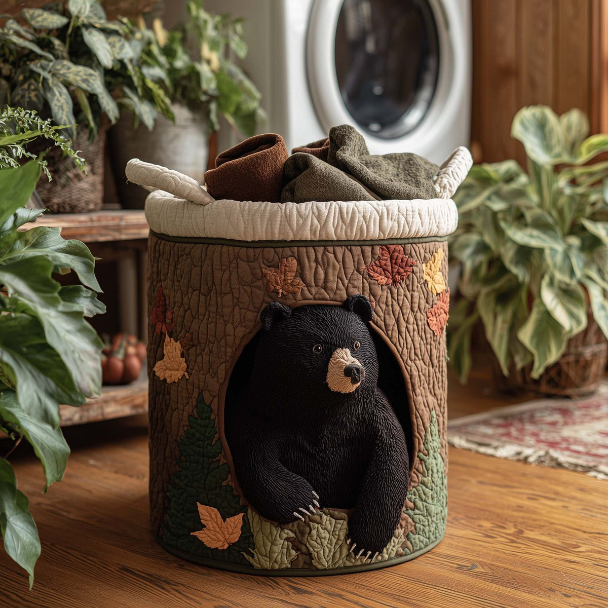 Forest Bear Quilted Laundry Hamper printed laundry hamper