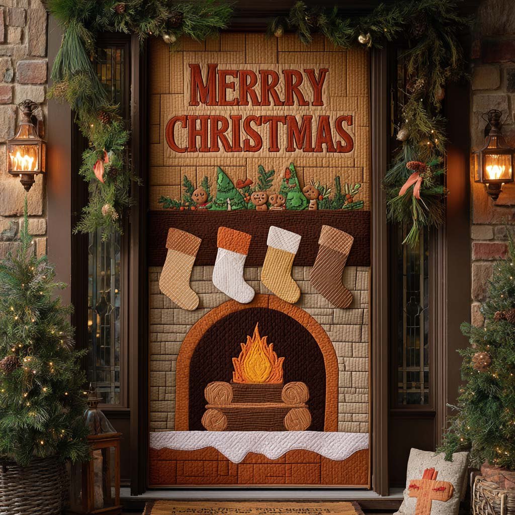 Forest Cabin Hearth Quilted Door Curtain printed door curtain