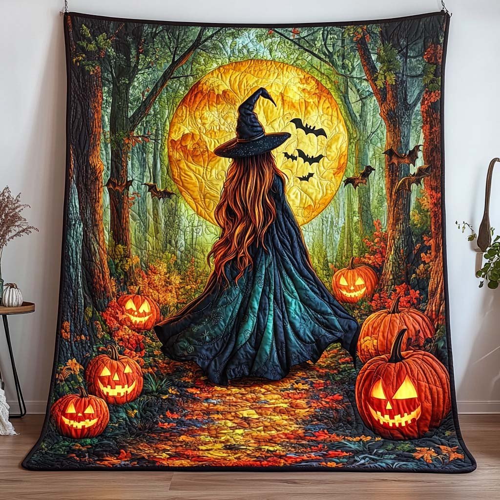 Forest Moon Witch Quilted Blanket printed blanket