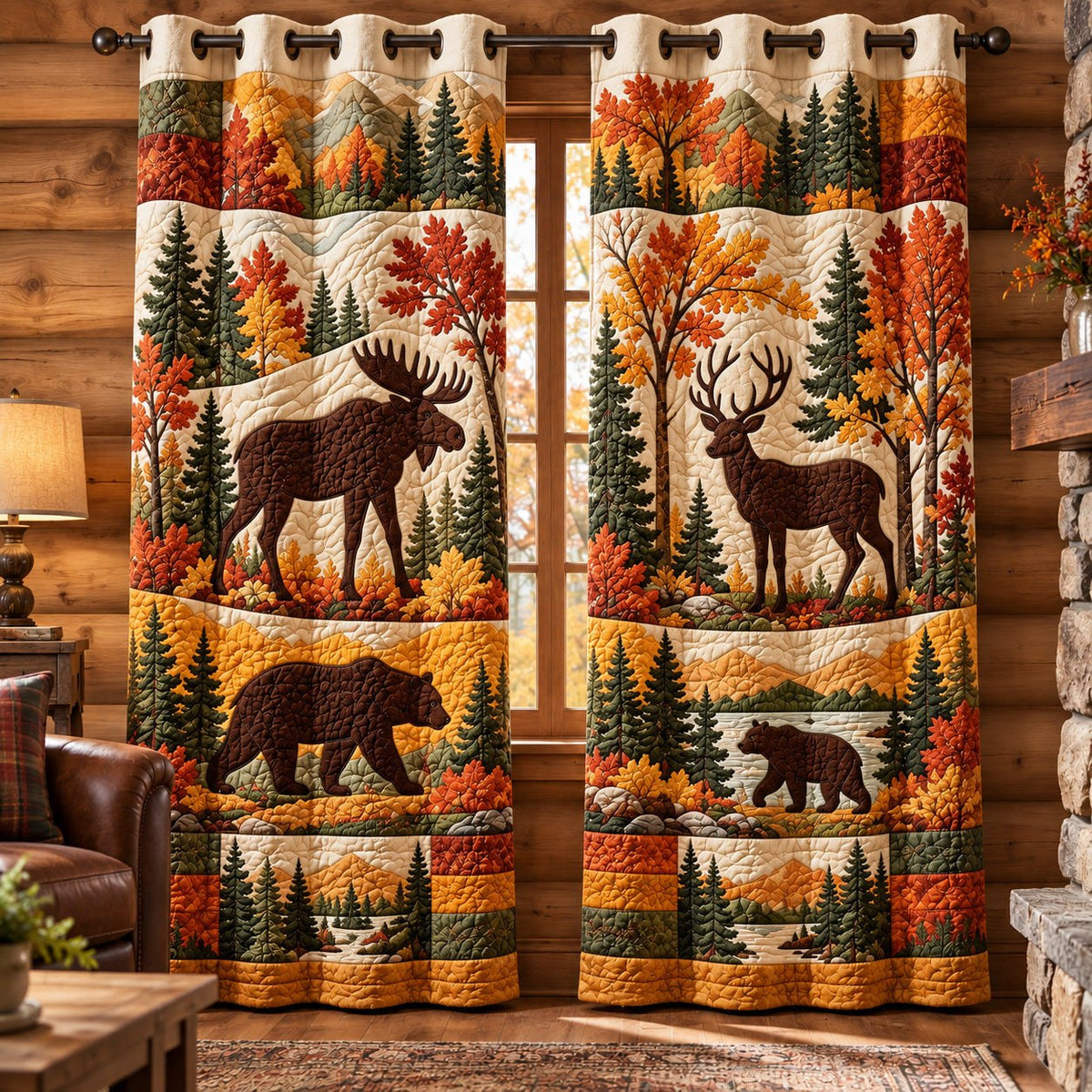 Forest Patchwork Quilted Door Curtain printed door curtain