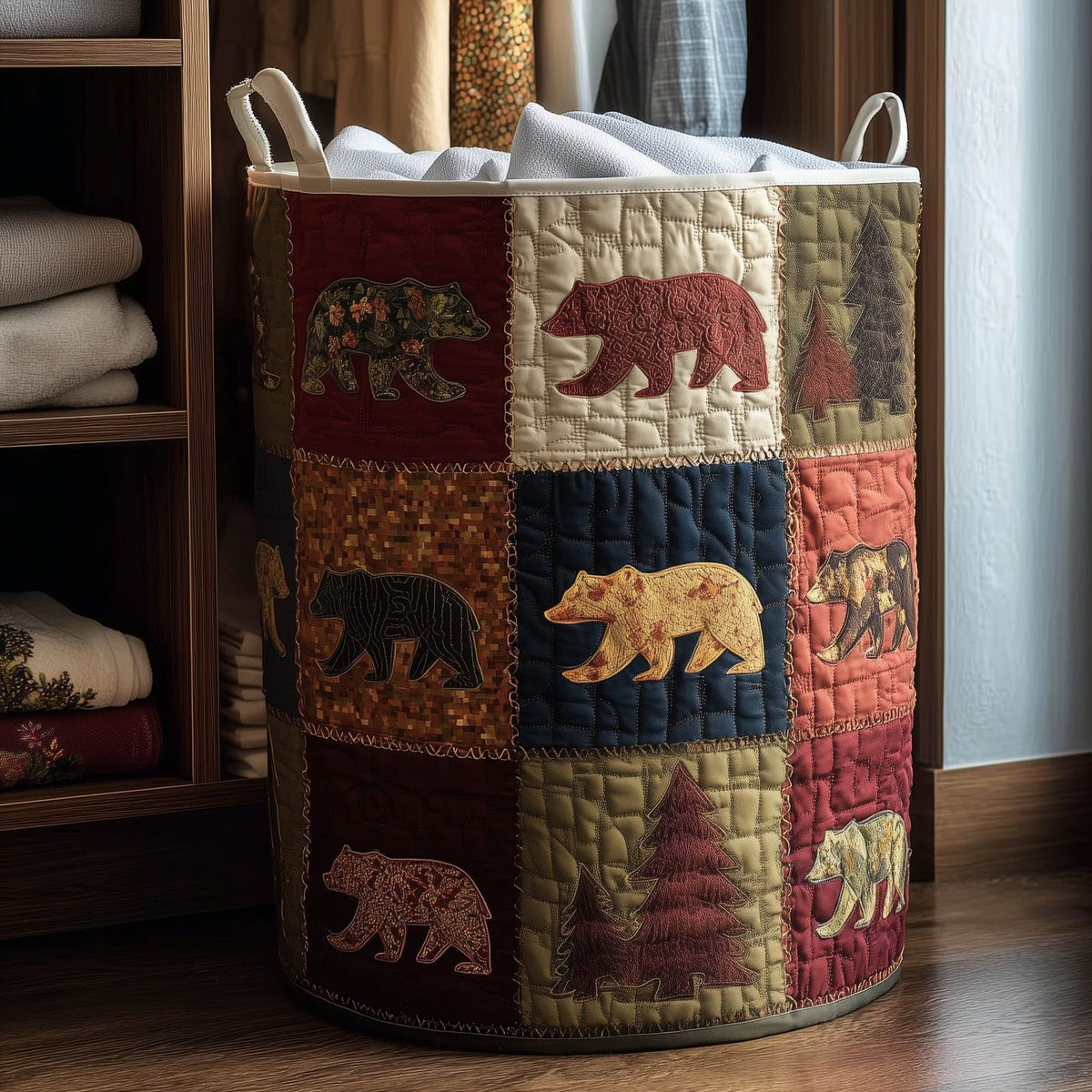 Forest Patchwork Quilted Laundry Hamper printed laundry hamper