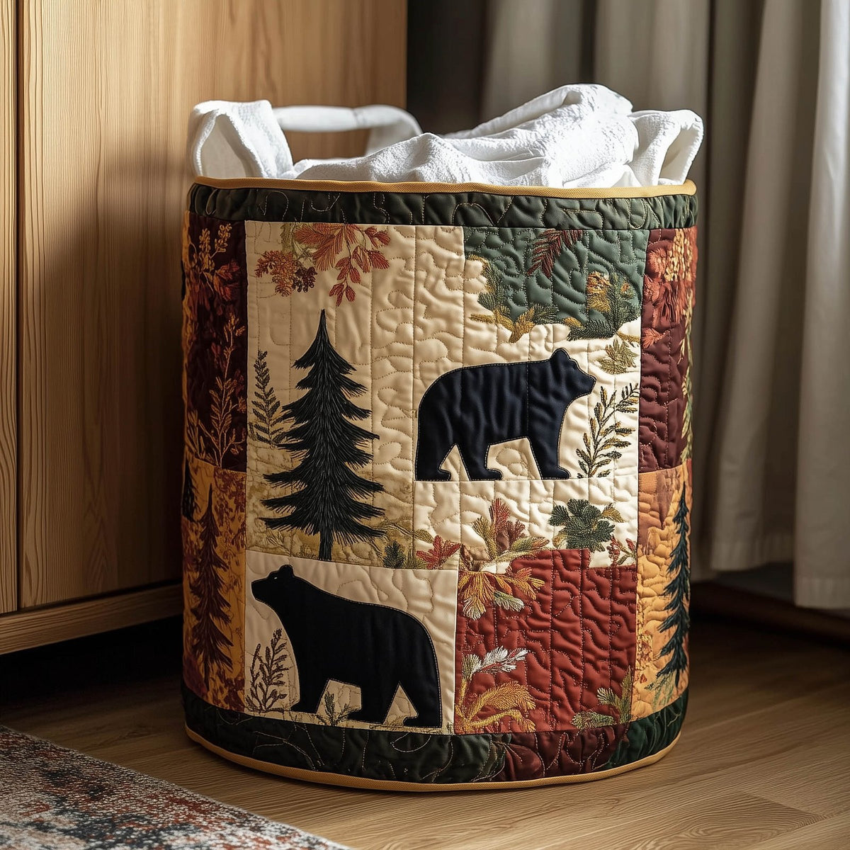 Forest Patchwork Quilted Laundry Hamper printed laundry hamper