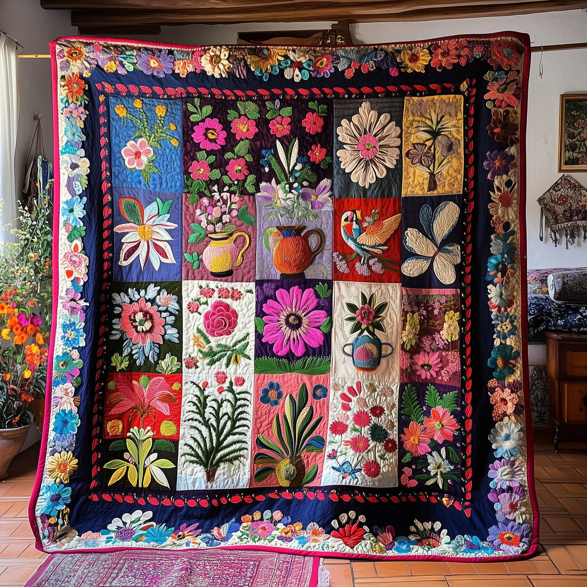 Four-Seasons Eternal Blossoms Quilted Blanket printed blanket