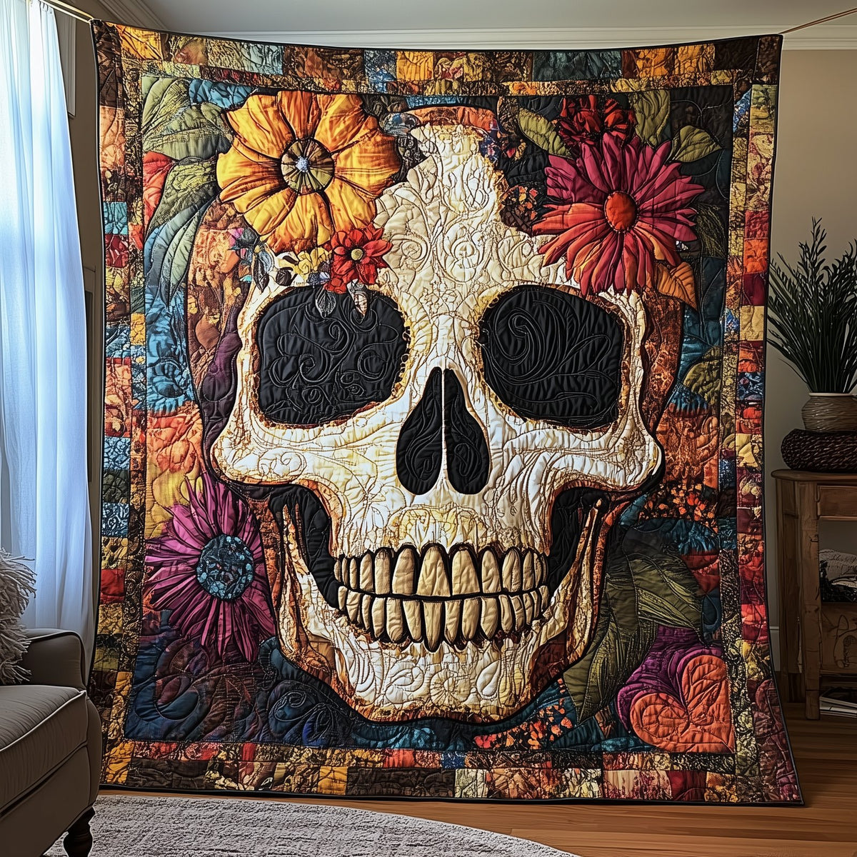 Free Mind Skull Quilted Blanket printed blanket