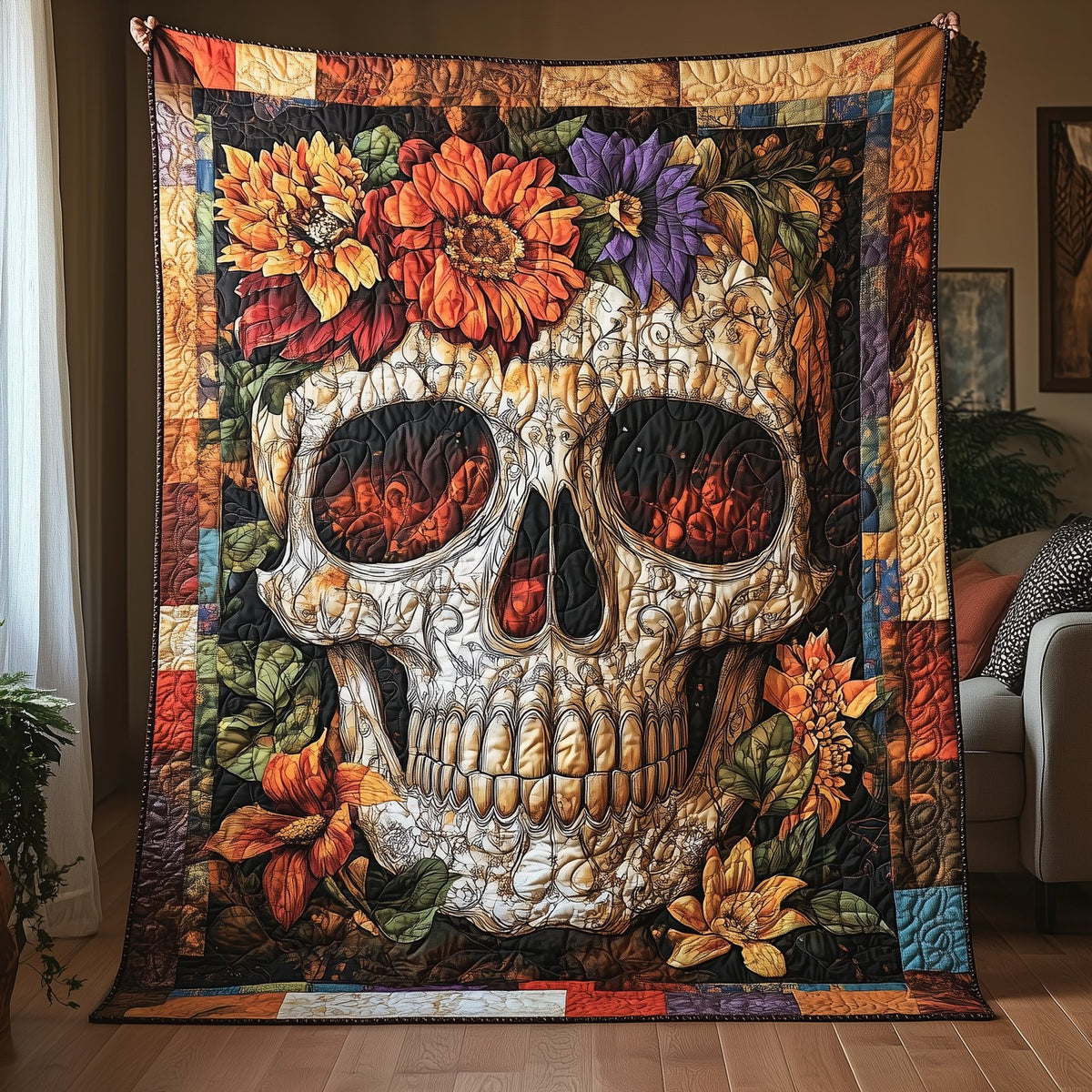 Free Mind Skull Quilted Blanket printed blanket