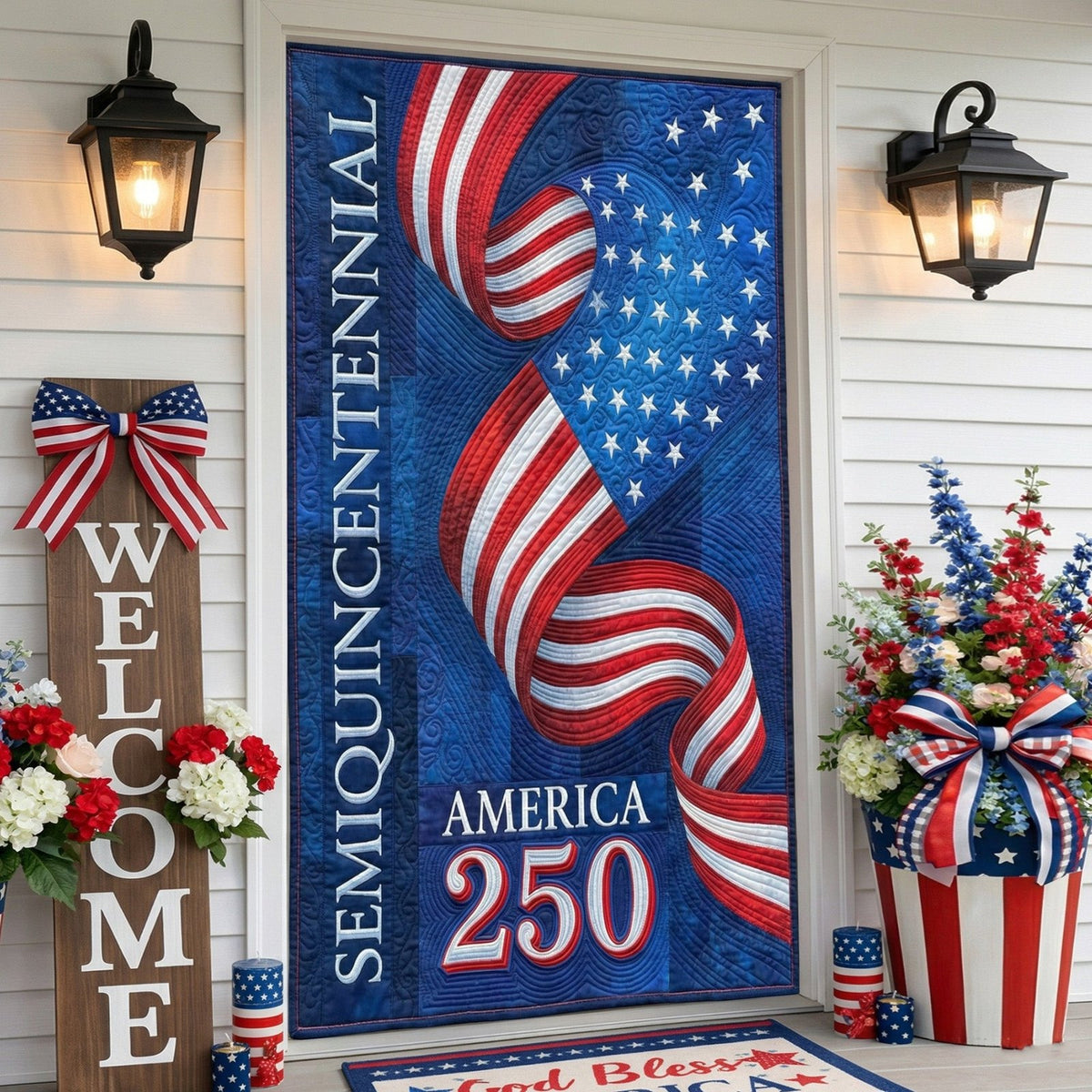 Freedom Ribbon Quilted Door Curtain printed door curtain