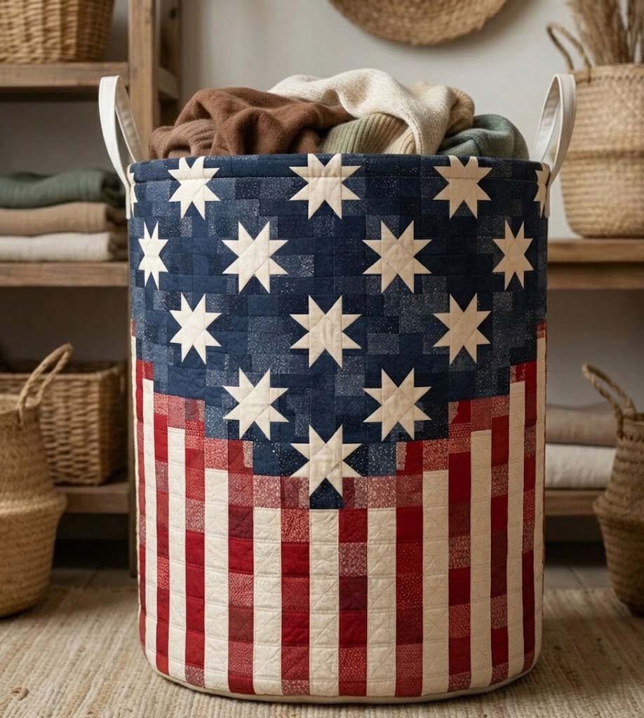 Freedom Star Quilted Laundry Hamper printed laundry hamper