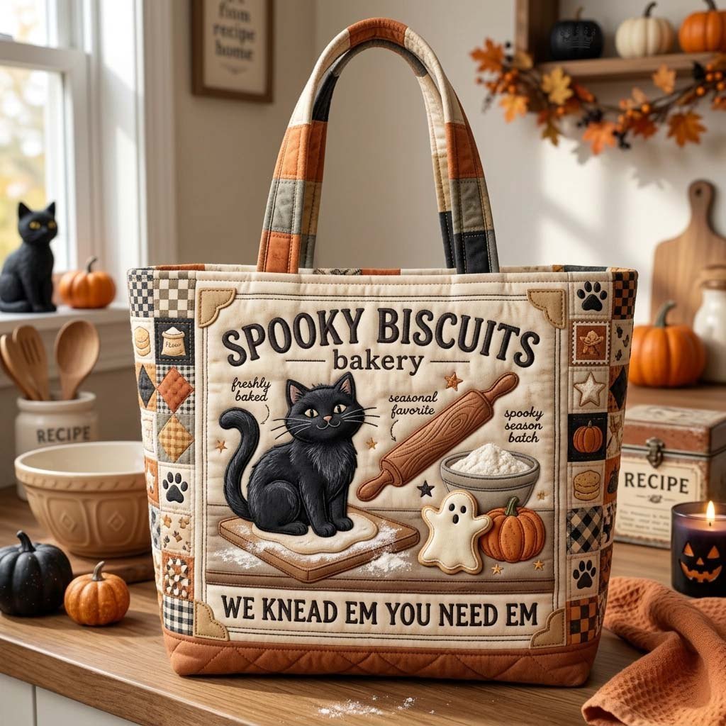 Freshly Baked Spooky Quilted Tote Bag printed tote bag