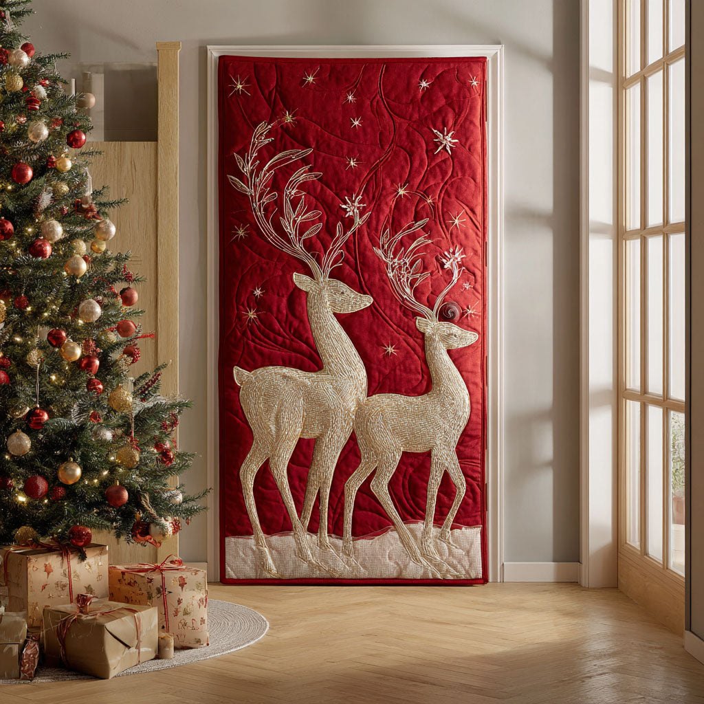 Frosted Reindeer Realm Quilted Door Curtain printed door curtain