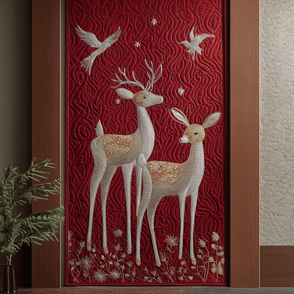 Frostlight Deer Pair Quilted Door Curtain printed door curtain