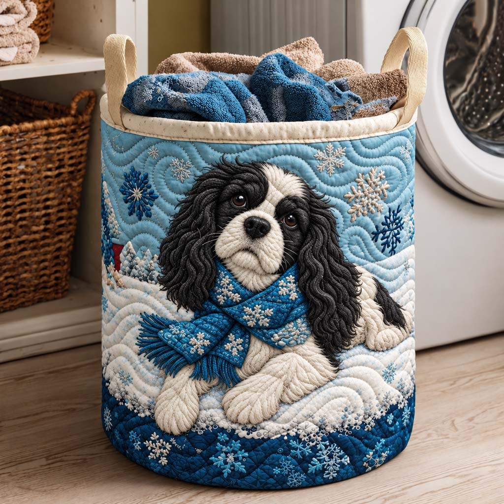 Frosty Cavalier Quilted Laundry Hamper printed laundry hamper
