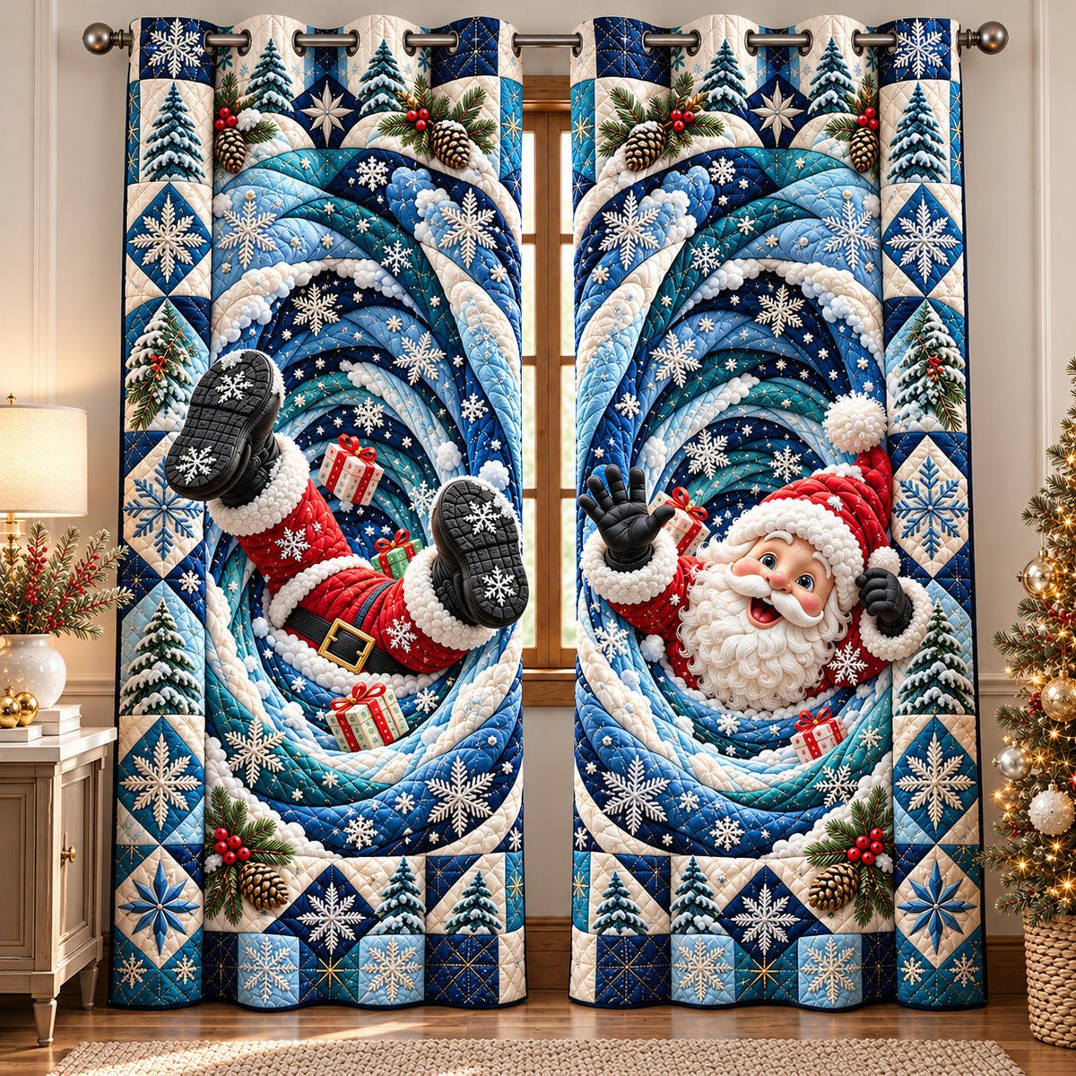 Frosty Santa Swirl Quilted Door Curtain printed door curtain