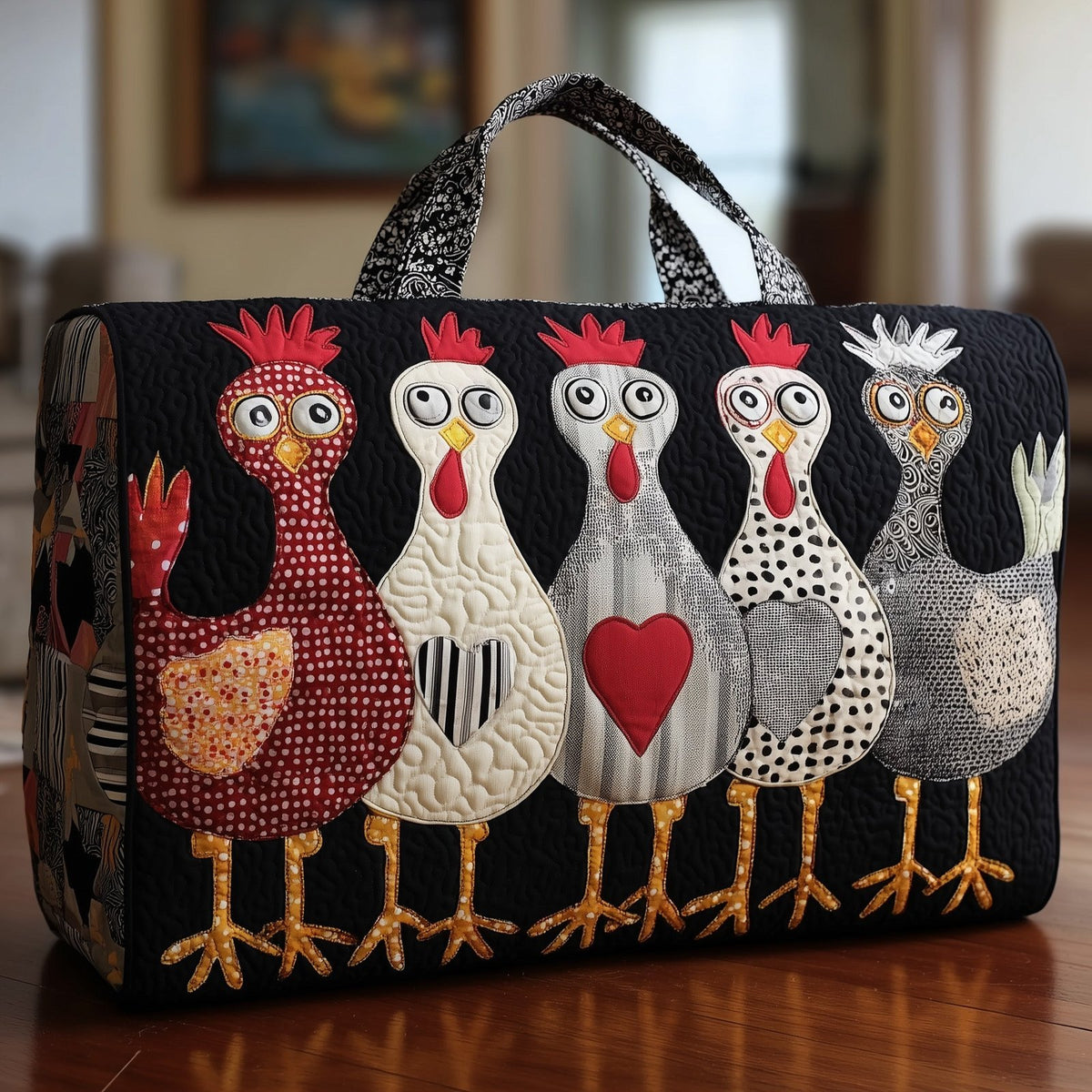 Funky Chicken Quilted Duffle Bag printed duffle bag