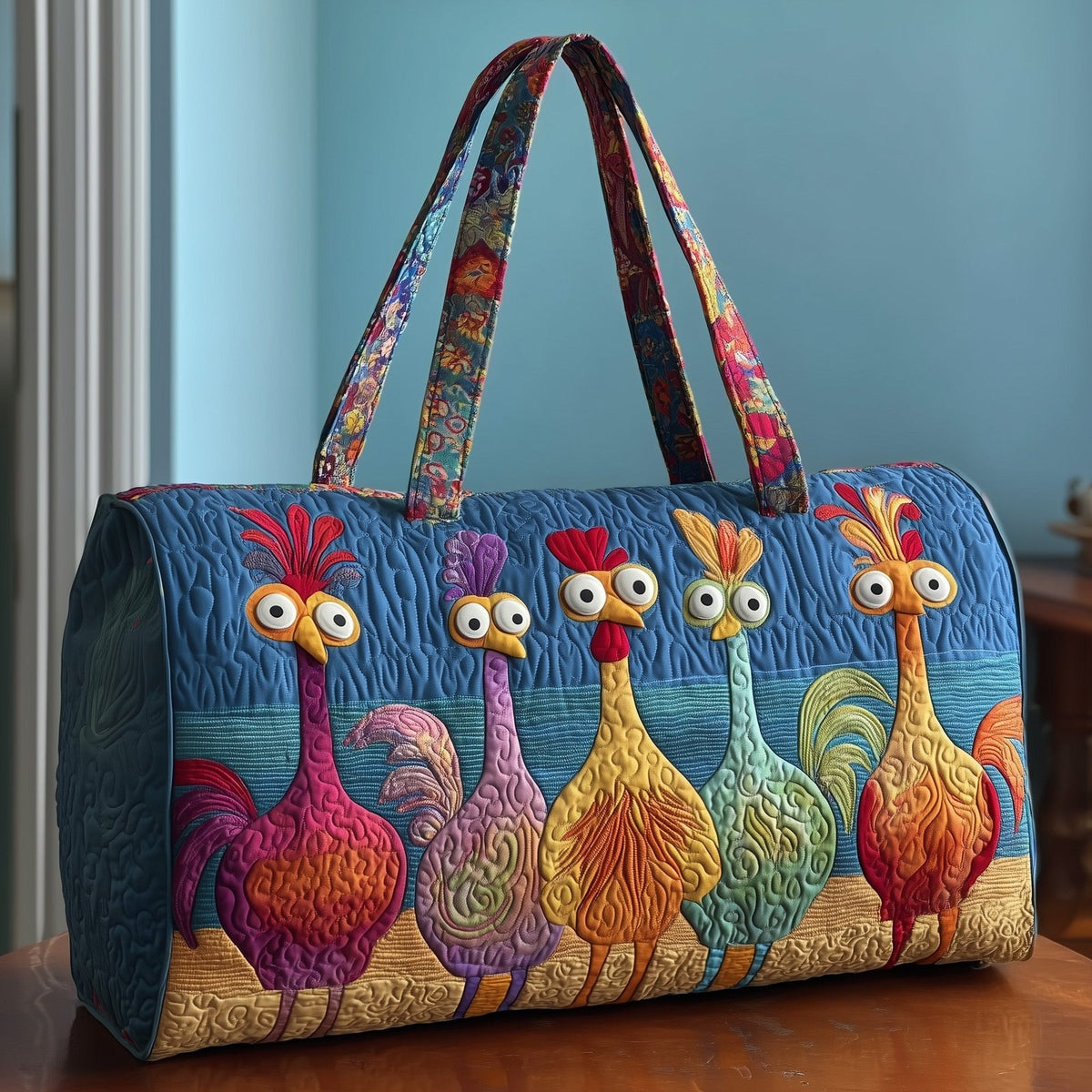 Funky Chicken Quilted Duffle Bag printed duffle bag