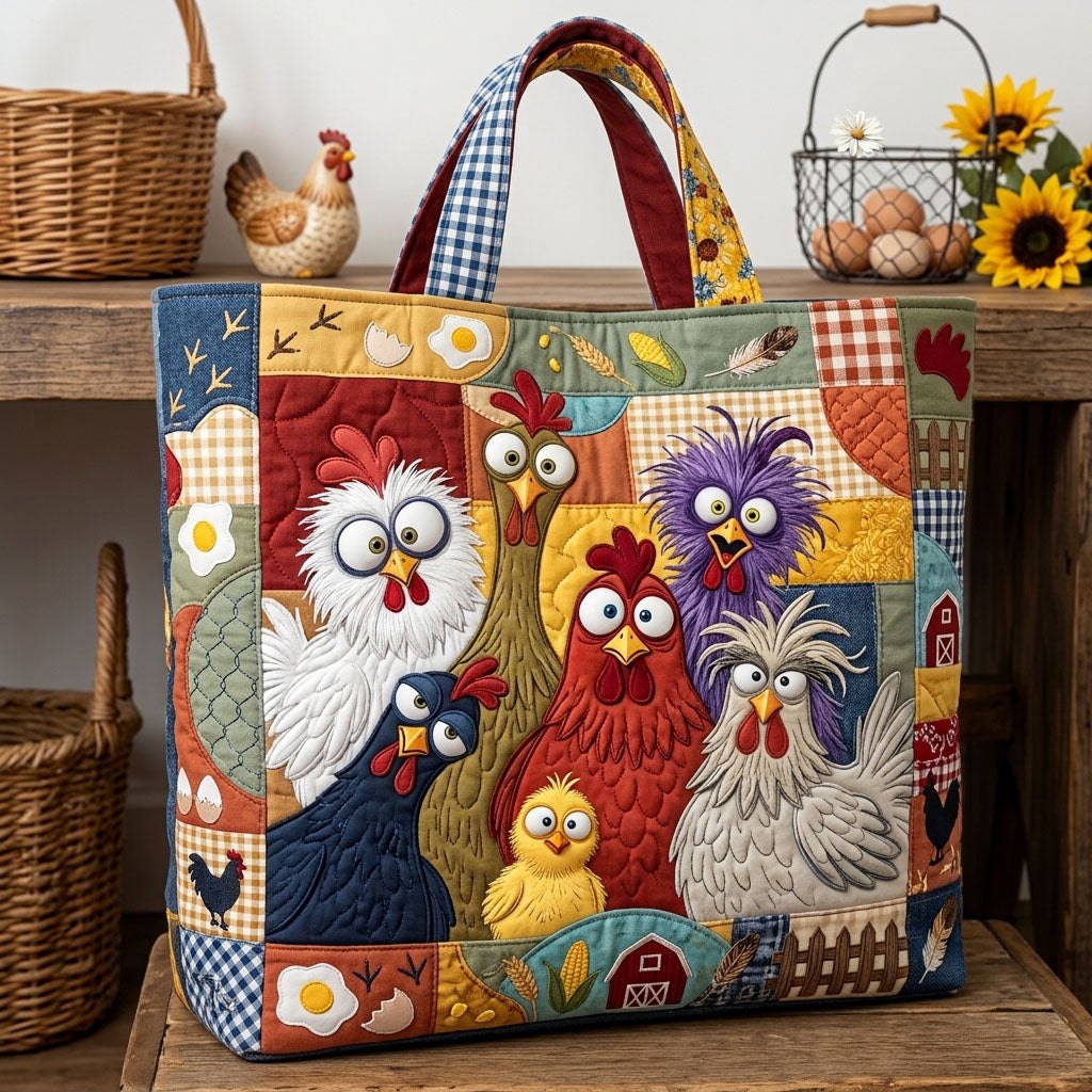 Funky Chicken Quilted Tote Bag printed quilted tote bag