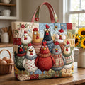 Funky Chicken Quilted Tote Bag printed quilted tote bag