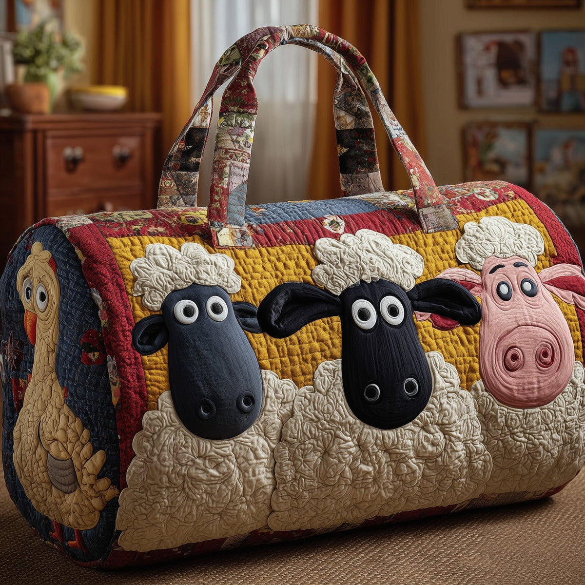 Funky Farm Quilted Duffle Bag printed duffle bag