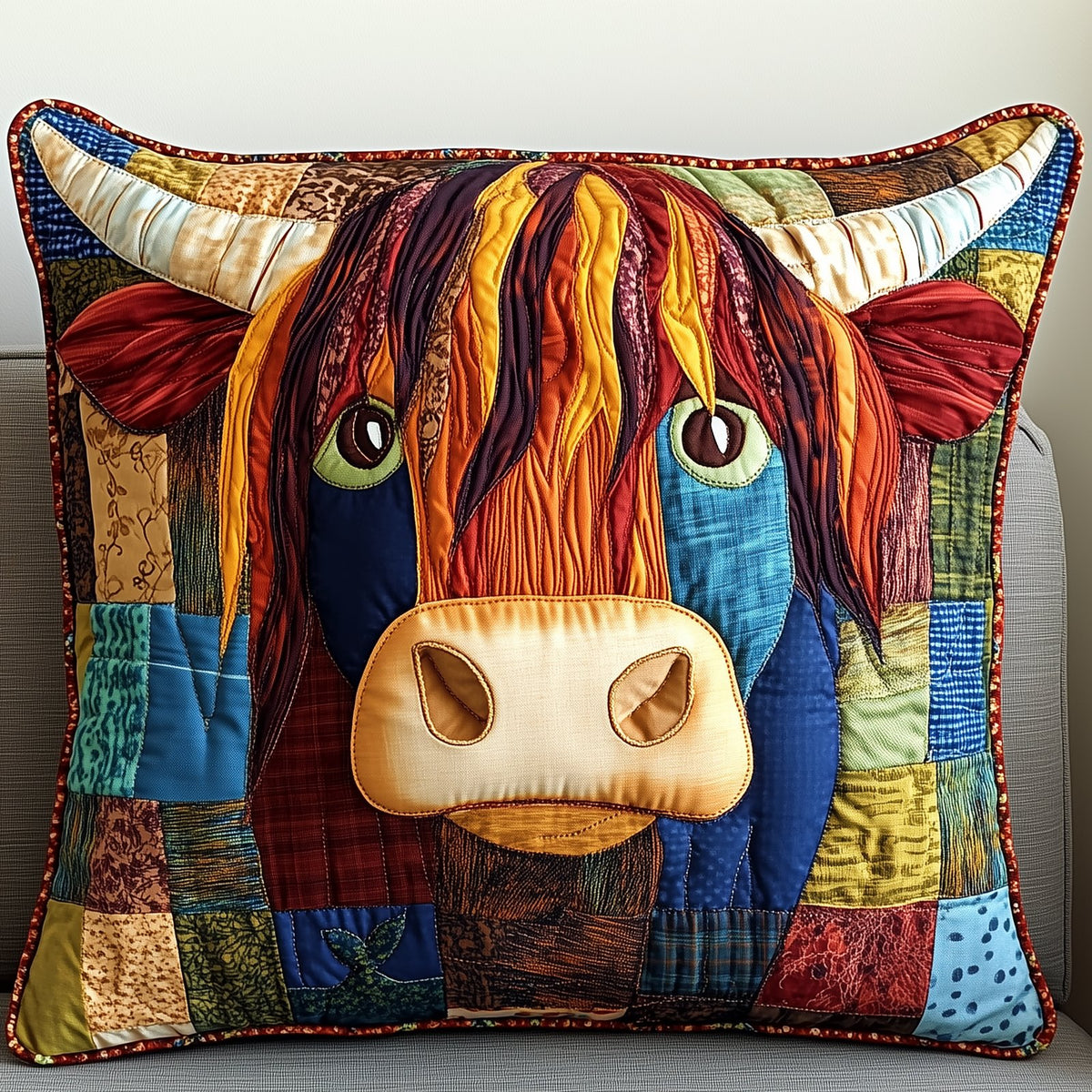 Funky Highland Cow Quilted Cushion Cover printed cushion cover