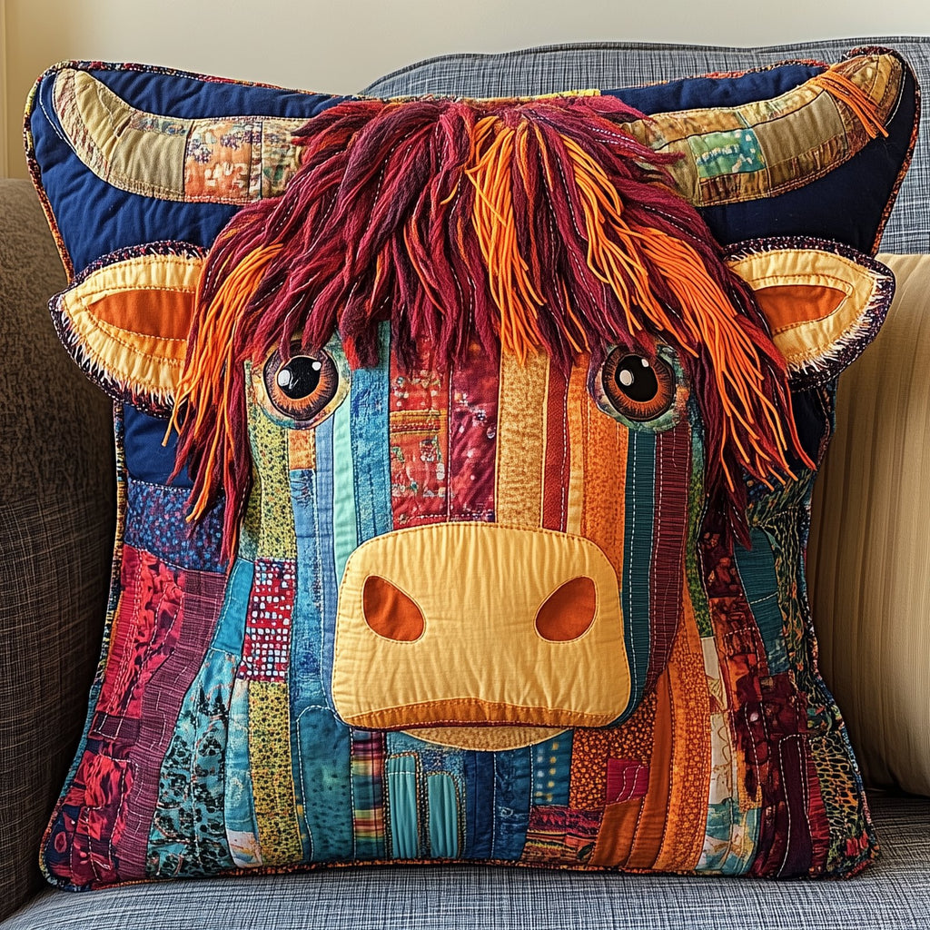 Funky Highland Cow Quilted Cushion Cover printed cushion cover