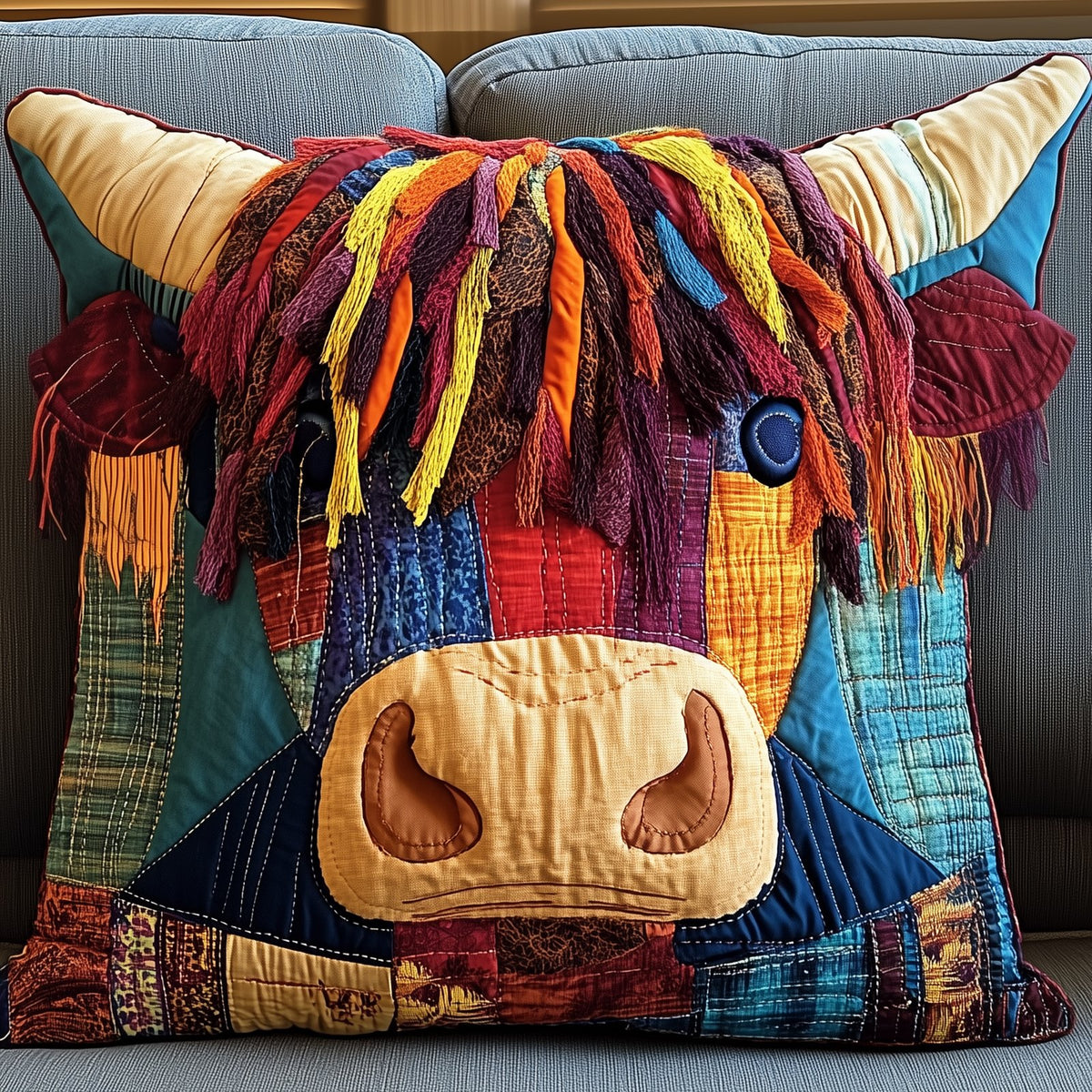 Funky Highland Cow Quilted Cushion Cover printed cushion cover
