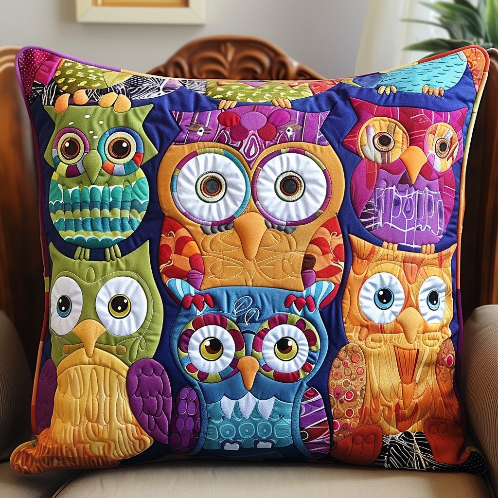 Funky Owls Quilted Cushion Cover printed cushion cover