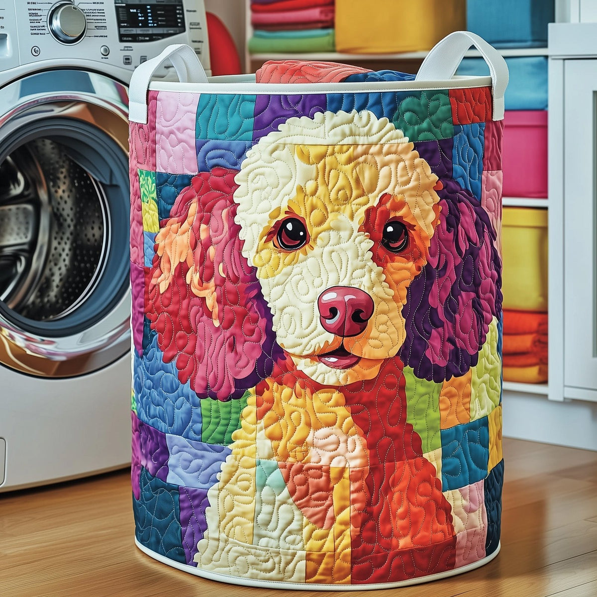 Funky Poodle Quilted Laundry Hamper printed laundry hamper