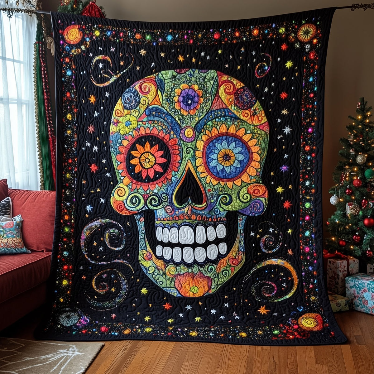 Galaxy Skull Quilted Blanket printed blanket