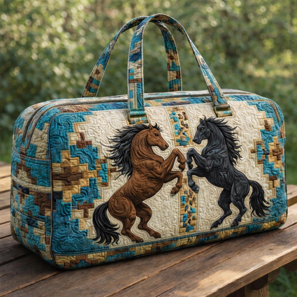 Galloping Horse Trio Quilted Duffle Bag printed duffle bag