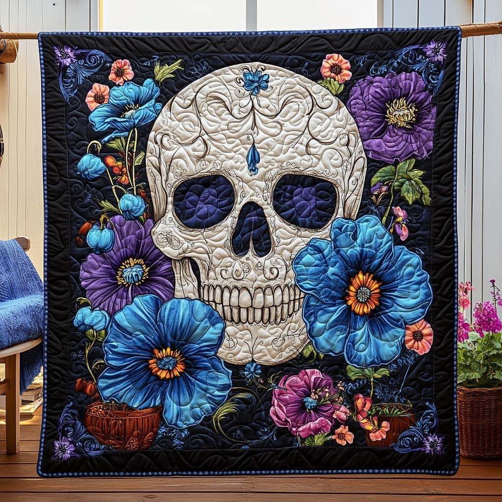 Garden Skull Bloom Quilted Blanket printed blanket