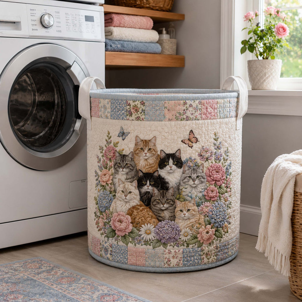 Garden Whiskers Quilted Laundry Hamper printed laundry hamper